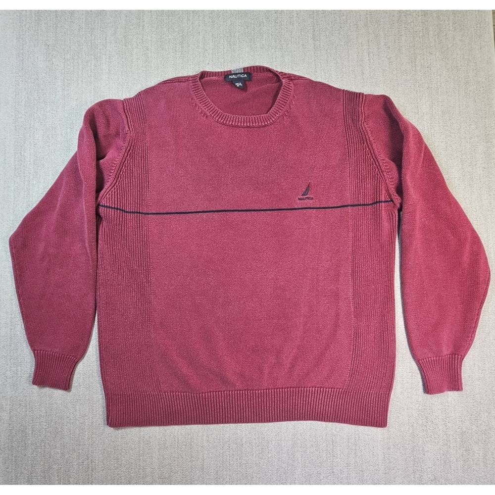 Nautica Men's Sweater Crew Neck Long Sleeve Dark Red Sz Medium